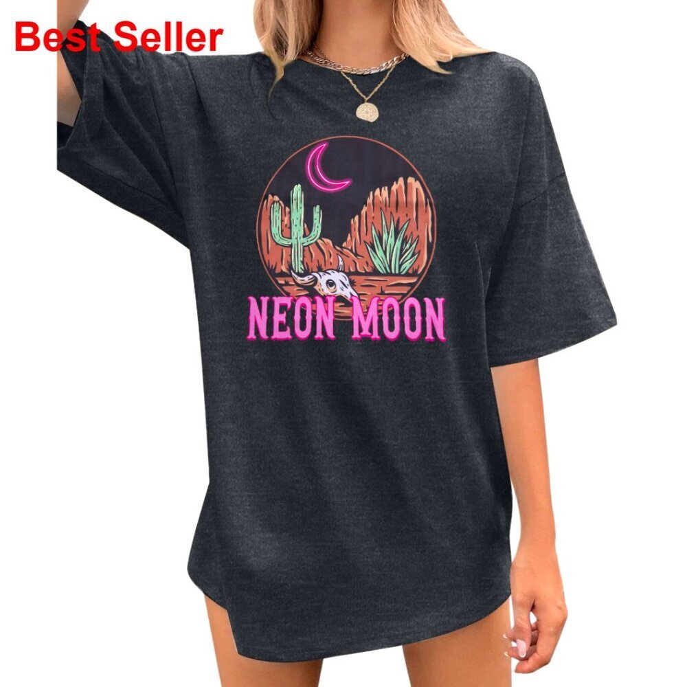 Oversized Cotton Blend T-Shirt, Western Cowgirl Retro Music Tee, Loose Fit